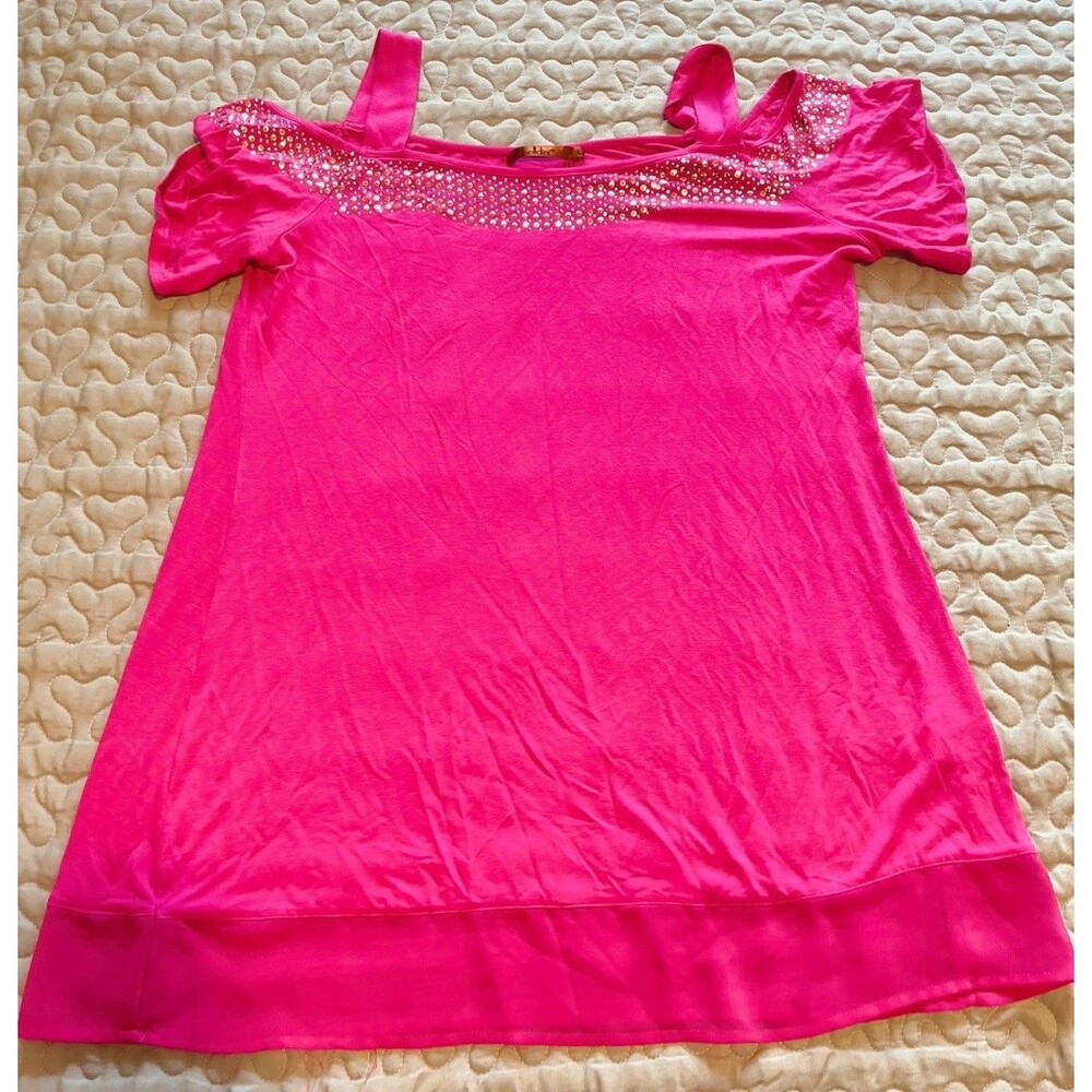 Women’s Large Pink Top Cold Shoulder Bellini Rhinestone Embellished